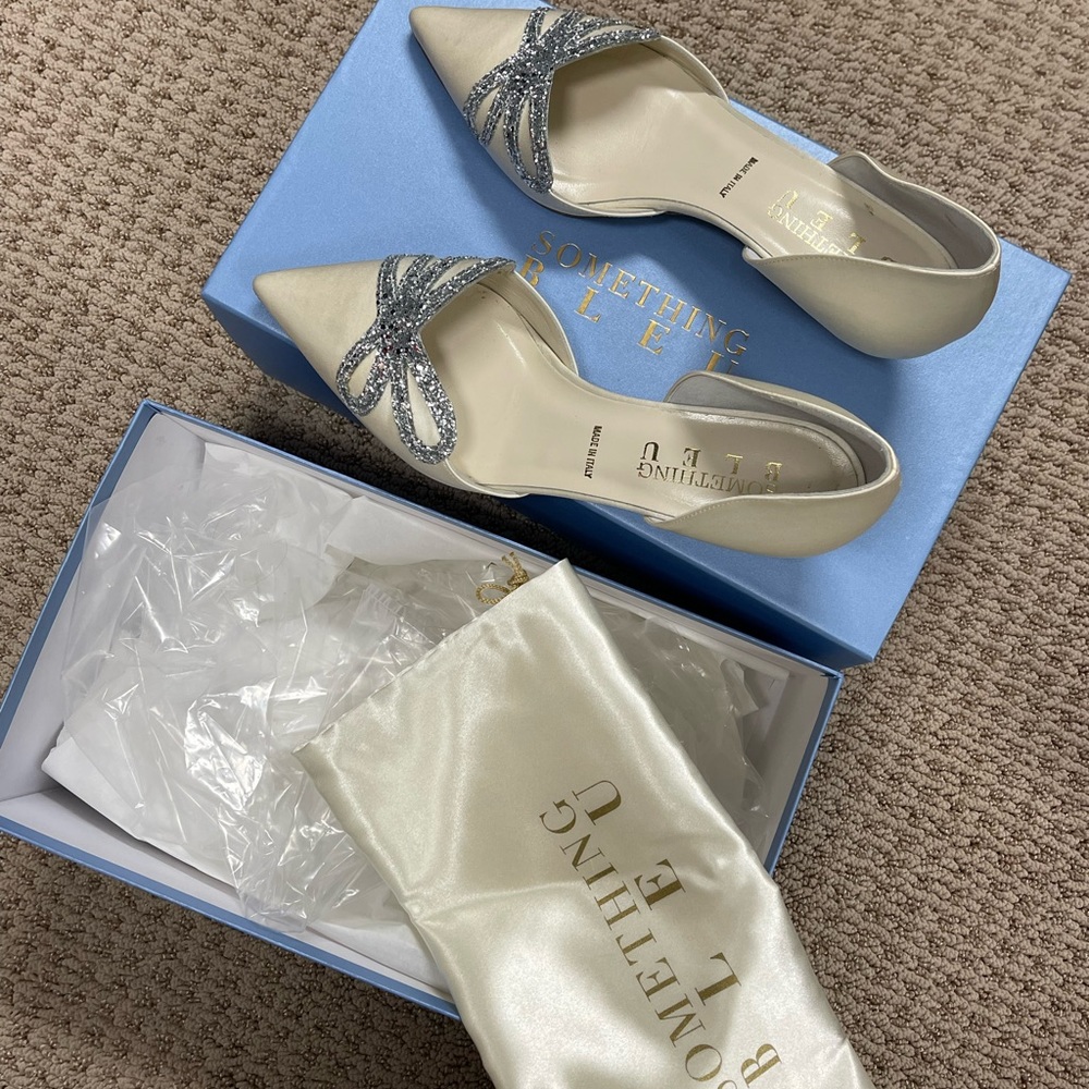 BHLDN IVORY Something Bleu Bowery Heels DARLA D'ORSAY KITTEN HEEL